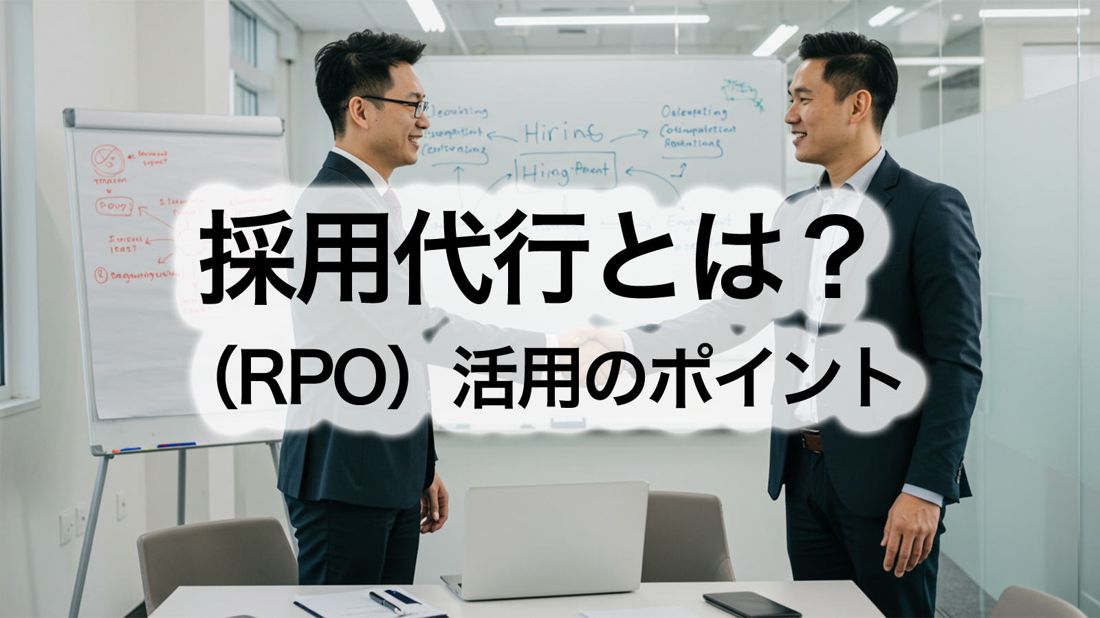 採用代行（RPO）を活用する企業担当者と外部パートナーが握手している様子
